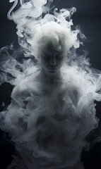 An Artistic Illustration of a Woman Wrapped in White Smoke