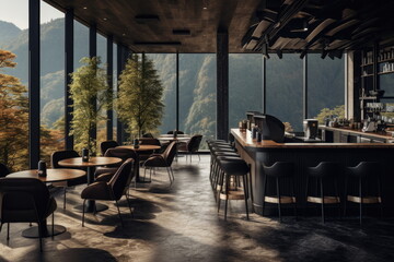 modern coffee shop with nice landscape
