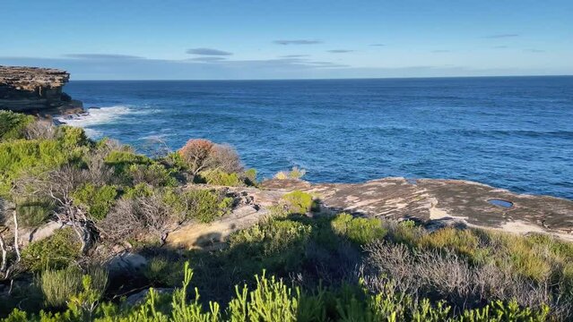 4k Video -Spectacular view on the coastal walk from Wattamolla to Curracurrang Gully in Royal National Park, South of Sydney, NSW, Australia.