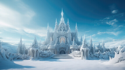 Wallpaper capturing a fantasy castle's mystical essence, standing tall in a serene snowy expanse