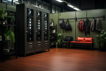 Locker room at a health club, offering storage for workout clothes and personal items, Generative AI