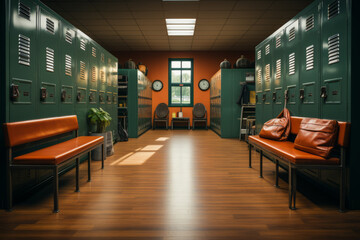 Locker room at a health club, offering storage for workout clothes and personal items, Generative AI