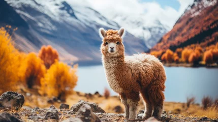 Foto auf Alu-Dibond alpaca in the mountains © Aliaksei