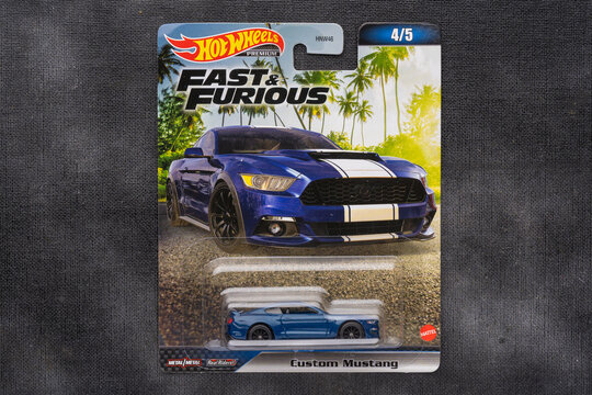 Doha, Qatar - Sept 13, 2023: Pack of Fast and Furious die cast car model for Hot Wheels series. Hot Wheels is a scale die-cast toy cars by American toy maker Mattel in 1968.