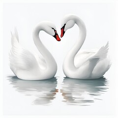 Fototapeta premium illustration of two beautiful swans in love going for a kiss, valentine day concept