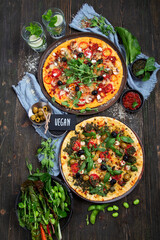 Fresh vegan pizzas.