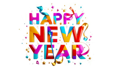 Colorful text HAPPY NEW YEAR on transparent background.