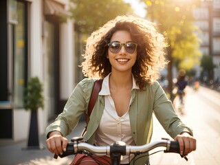 Fototapeta na wymiar woman smiling face on a bicycle