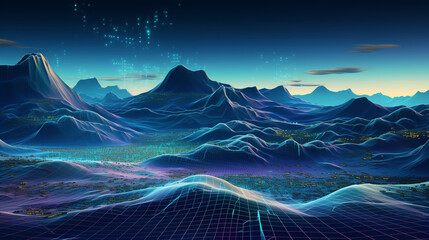 Fototapeta na wymiar Next-Gen AI-Driven Digital Data Landscape: Dynamic Connections in Futuristic Cyberspace – 3D Render
