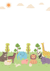 かわいい動物のイラストのフレーム