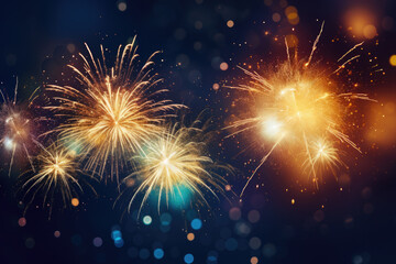 Fototapeta na wymiar Vibrant display of fireworks lighting up night sky. Perfect for celebrations and festive occasions.