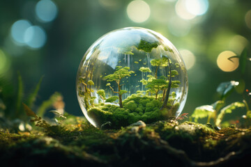Obraz na płótnie Canvas Glass ball filled with green plants and moss. Perfect for adding touch of nature to any space.