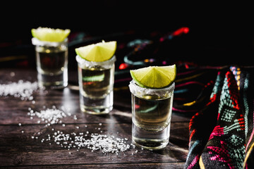 Mexican Tequila Shots with Lime and Salt in Mexico, drinks and beverage
