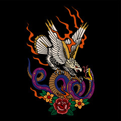 illustration vector of traditional flash tattoo japanese and american style