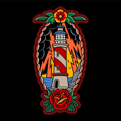 illustration vector of traditional flash tattoo japanese and american style