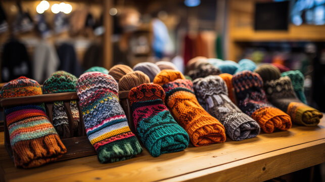 Colorful Wool Winter Clothing Socks, Gloves And Hats In Store