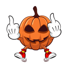Cute halloween pumpkin mascot giving middle fingers up. Isolated vector flat cartoon character illustration icon design. pumpkin in halloween celebration