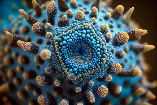Image of bacteria or pathogens inspired by monkeypox or new coronaviruses. Threat of Unknown Pathogens, Humanity and Epidemics, Health and Medicine concept.