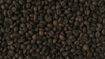 Closeup shot of roasted coffee beans being blowed out on the green background. Slow motion. HDR BT2020 HLG Material. Chroma Key.