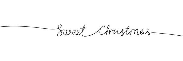 Sweet Christmas line art handwriting text. Holiday concept banner. One line continuous Christmas text. Vector illustration.