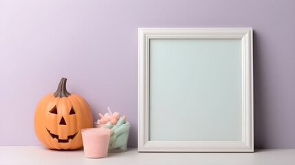 Mockup poster and photoframe with Halloween festival decoration. Generative AI