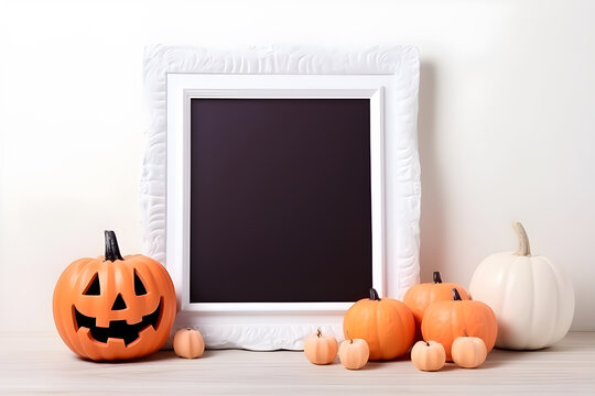 Mockup poster and photoframe with Halloween festival decoration. Generative AI