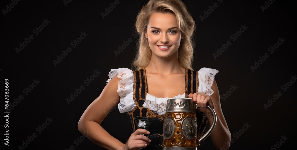 Wall mural Serving Smiles: A Waitress's Grace with Beer at Oktoberfest