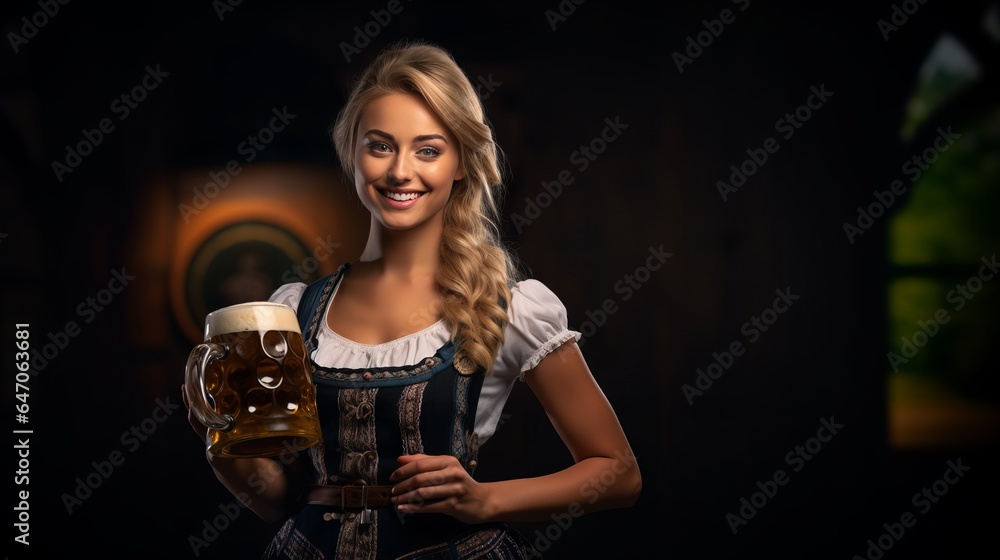 Wall mural Serving Smiles: A Waitress's Grace with Beer at Oktoberfest