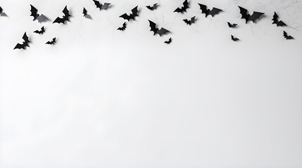 Obraz premium Black bats on white background. Halloween decoration concept. Generative AI