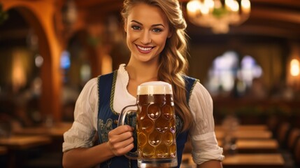Naklejka premium Sip and Smile: Captivating Moments with Beer at Oktoberfest