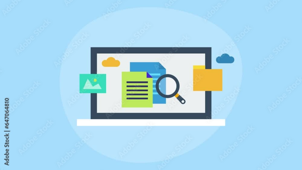 Poster online cloud storage, searching document on laptop pc, file and folder management software technolog