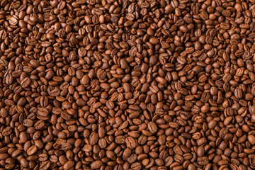 Coffee beans background. Space for text. Wallpaper. Surface. Making Coffee. Coffee shop. Caffeine.