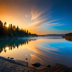 sunset over the lake