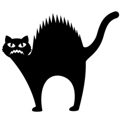 vector silhouette of a black cat with its fur standing up