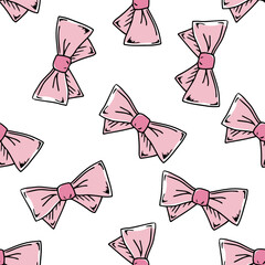 Doodle-style seamless pattern of bow. Festive concept. Hand drawn vector color outline sketch.