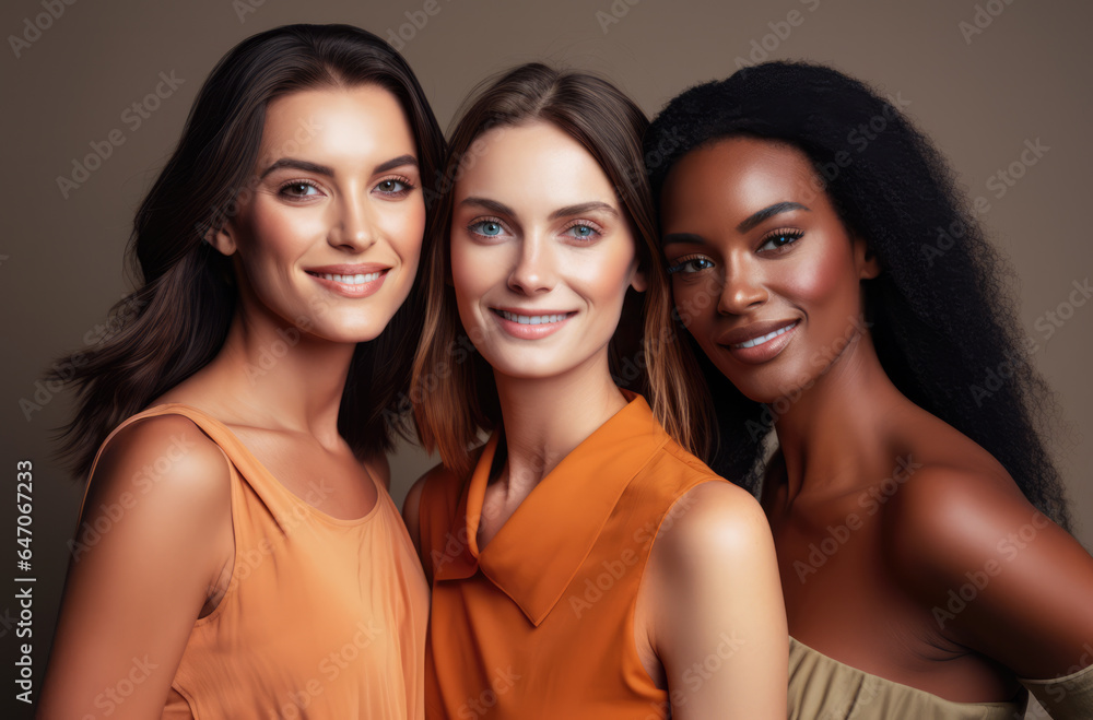 Wall mural group of cheerful young women together