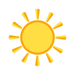 Sun logos of sunrise, sunset with sunbursts. Cute drawing of sunshine for kids. Happy spring and summer morning