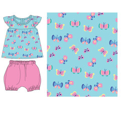 GIRLS FROCK WITH BLOOMER SHORTS BUTTERFLY PRINT