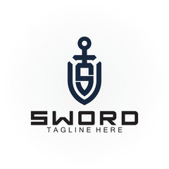 Letter S sword and shield logo design