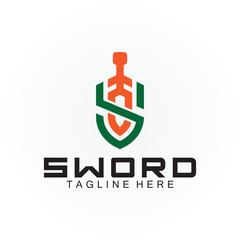 Letter S sword and shield logo design