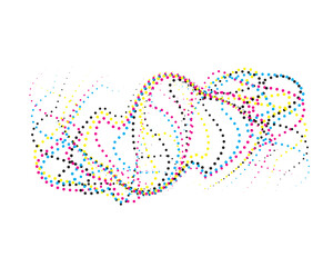a colorful abstract design with dots and lines, a cmyk and white halftone illustration of a icon, spiral swirly halftone vector illustration 