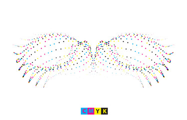cmyk bird's wings set, cmyk halftone dot effect vector design on white background, hairband set ribbons angel wings butterfly tattoo design wig ribbon bow trandy design winged watercolor ribbon