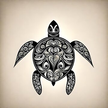 a minimalistic style turtle, tattoo  drawing, with intricate patterns and solid black lines