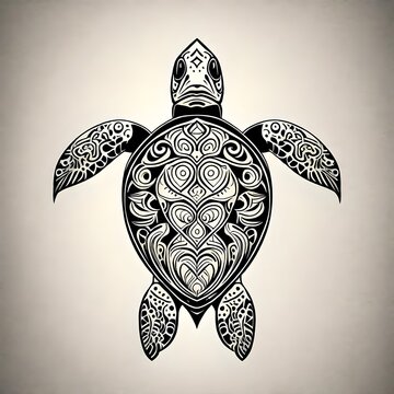 a minimalistic style turtle, tattoo  drawing, with intricate patterns and solid black lines