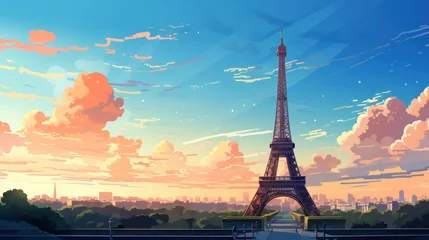 Foto op Canvas Eiffel Tower Poster in the Evening with Blue Sky View generative ai © Leaf
