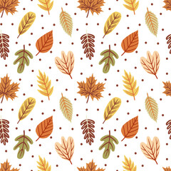 Mixed Autumn Leaves Seamless Pattern Design