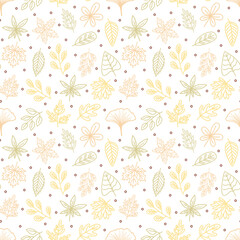 Pastel Autumn Leaves Line Art Seamless Pattern Design