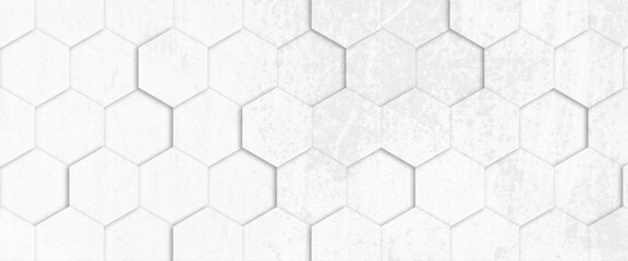 Hexagons grunge wall seamless texture, Tiles. A white marble wall with hexagon tiles for texture and abstract white hexagon concept background.
