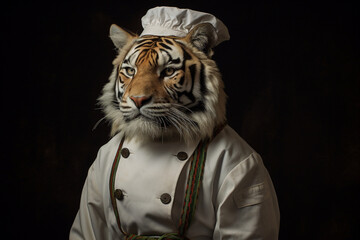 a tiger wearing a chef uniform