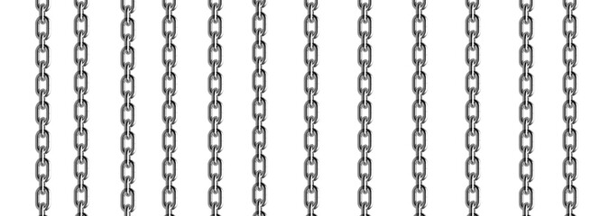 seamless pattern of chains. Metal Chain silver coated isolated on a white background